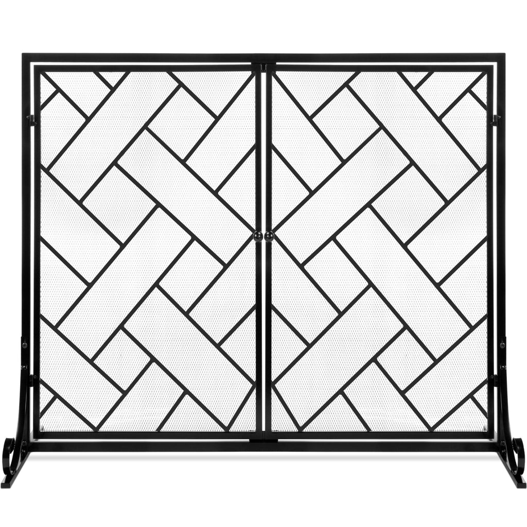 2-Panel Wrought Iron Geometric Fireplace Screen with Magnetic Doors - 44x33in for comfortable, organized home spaces