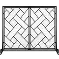 2-Panel Wrought Iron Geometric Fireplace Screen with Magnetic Doors - 44x33in for comfortable, organized home spaces