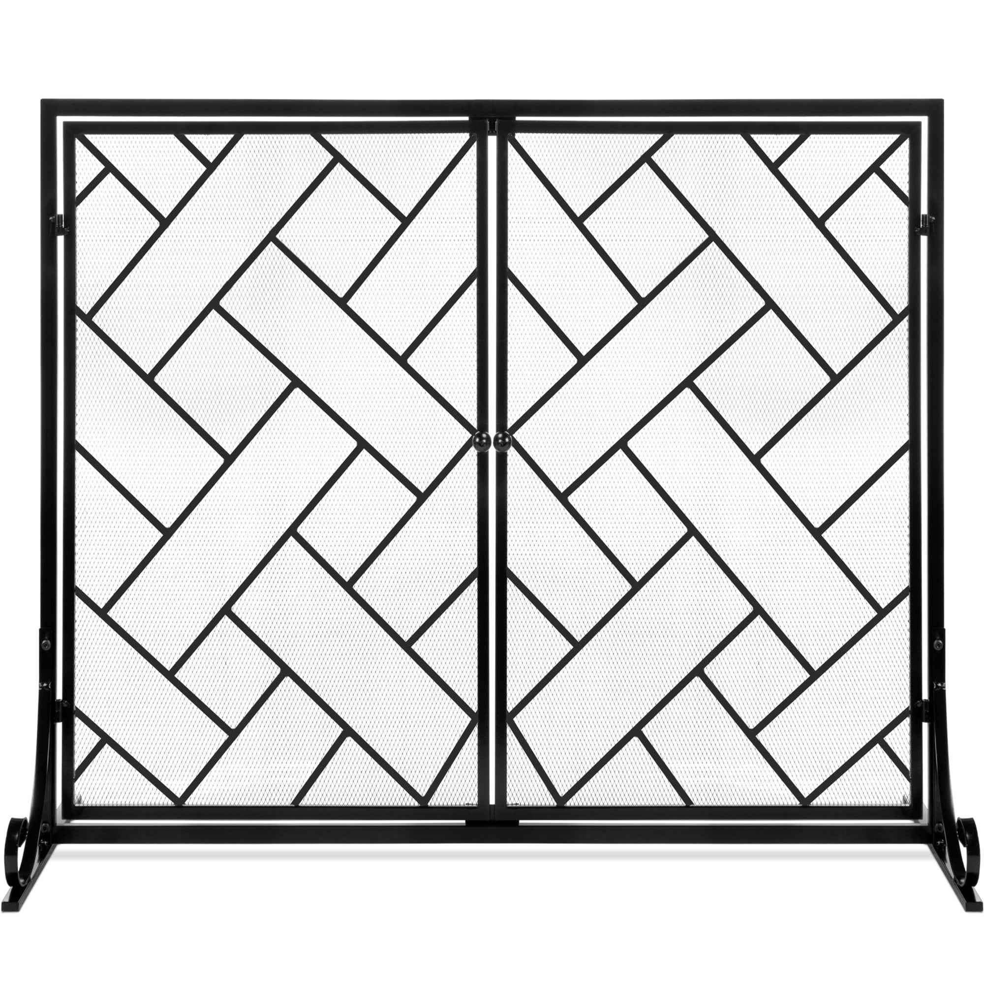 2-Panel Wrought Iron Geometric Fireplace Screen with Magnetic Doors - 44x33in for comfortable, organized home spaces