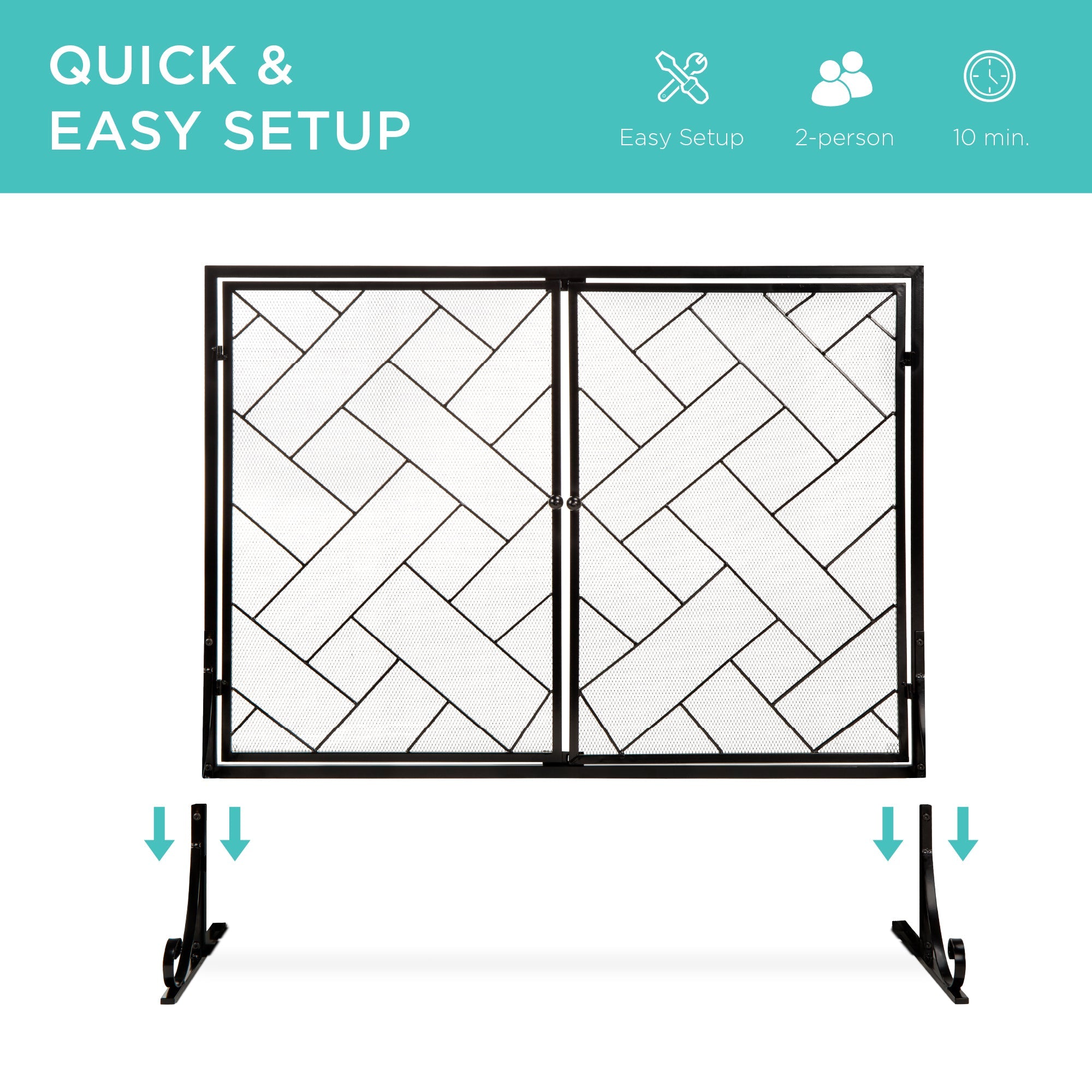 2-Panel Wrought Iron Geometric Fireplace Screen with Magnetic Doors - 44x33in for comfortable, organized home spaces