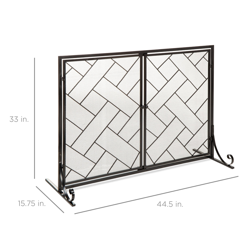 2-Panel Wrought Iron Geometric Fireplace Screen with Magnetic Doors - 44x33in for comfortable, organized home spaces