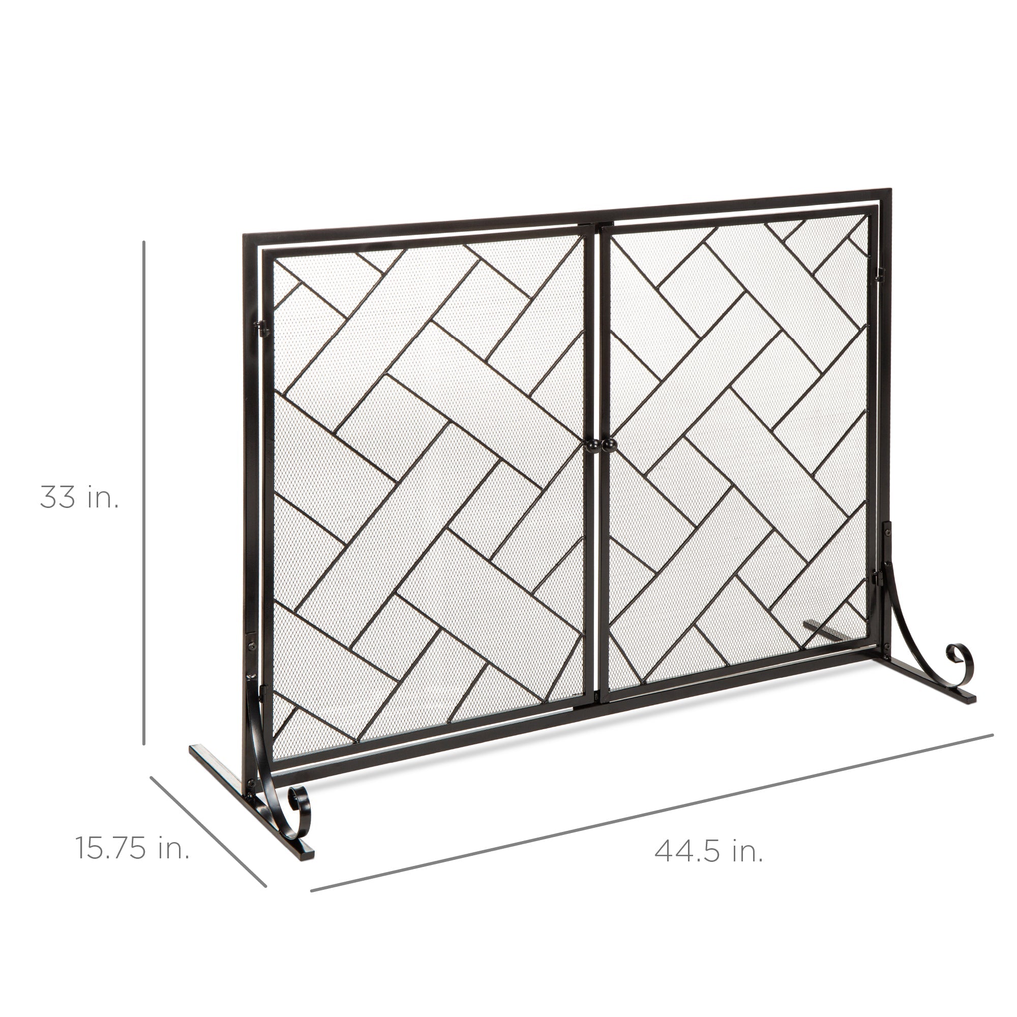 2-Panel Wrought Iron Geometric Fireplace Screen with Magnetic Doors - 44x33in for comfortable, organized home spaces
