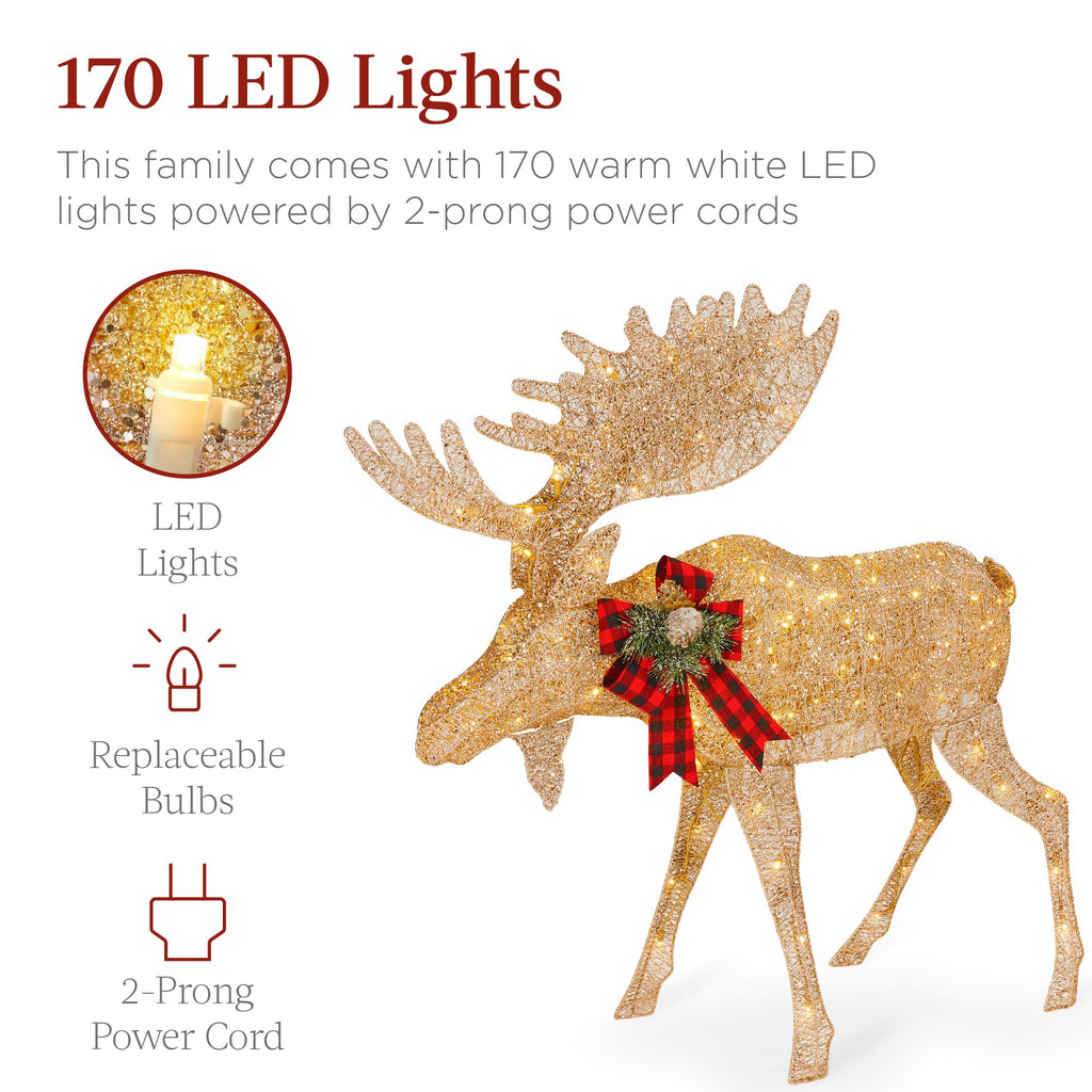 2-Piece Moose Family Lighted Outdoor Christmas Decoration Set with LED Lights for indoor and outdoor holiday displays