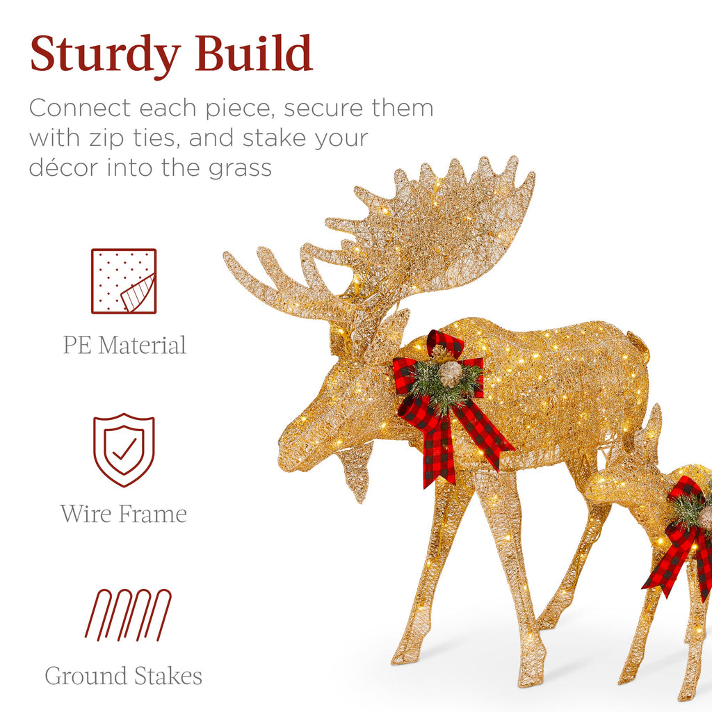 2-Piece Moose Family Lighted Outdoor Christmas Decoration Set with LED Lights for indoor and outdoor holiday displays