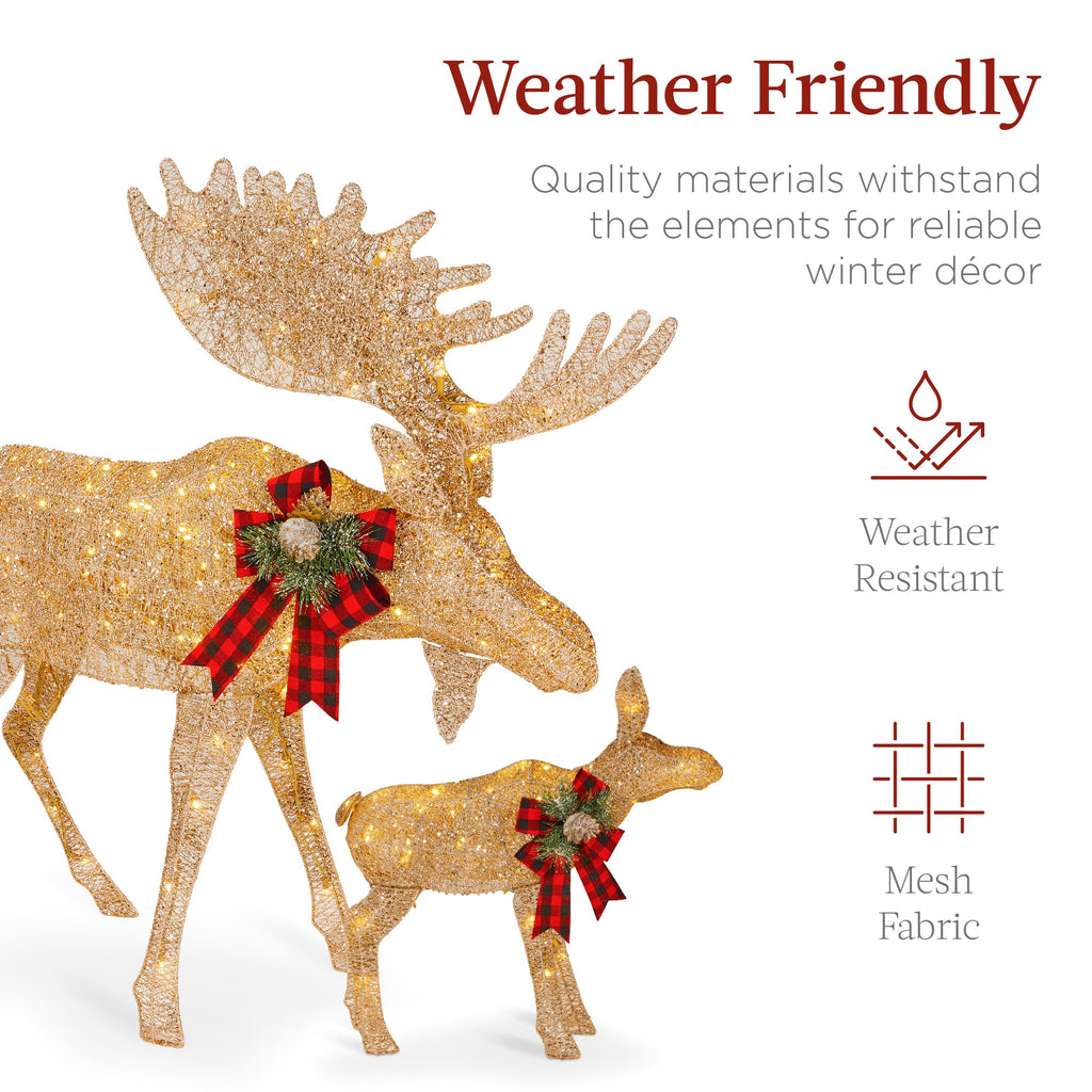 2-Piece Moose Family Lighted Outdoor Christmas Decoration Set with LED Lights for indoor and outdoor holiday displays