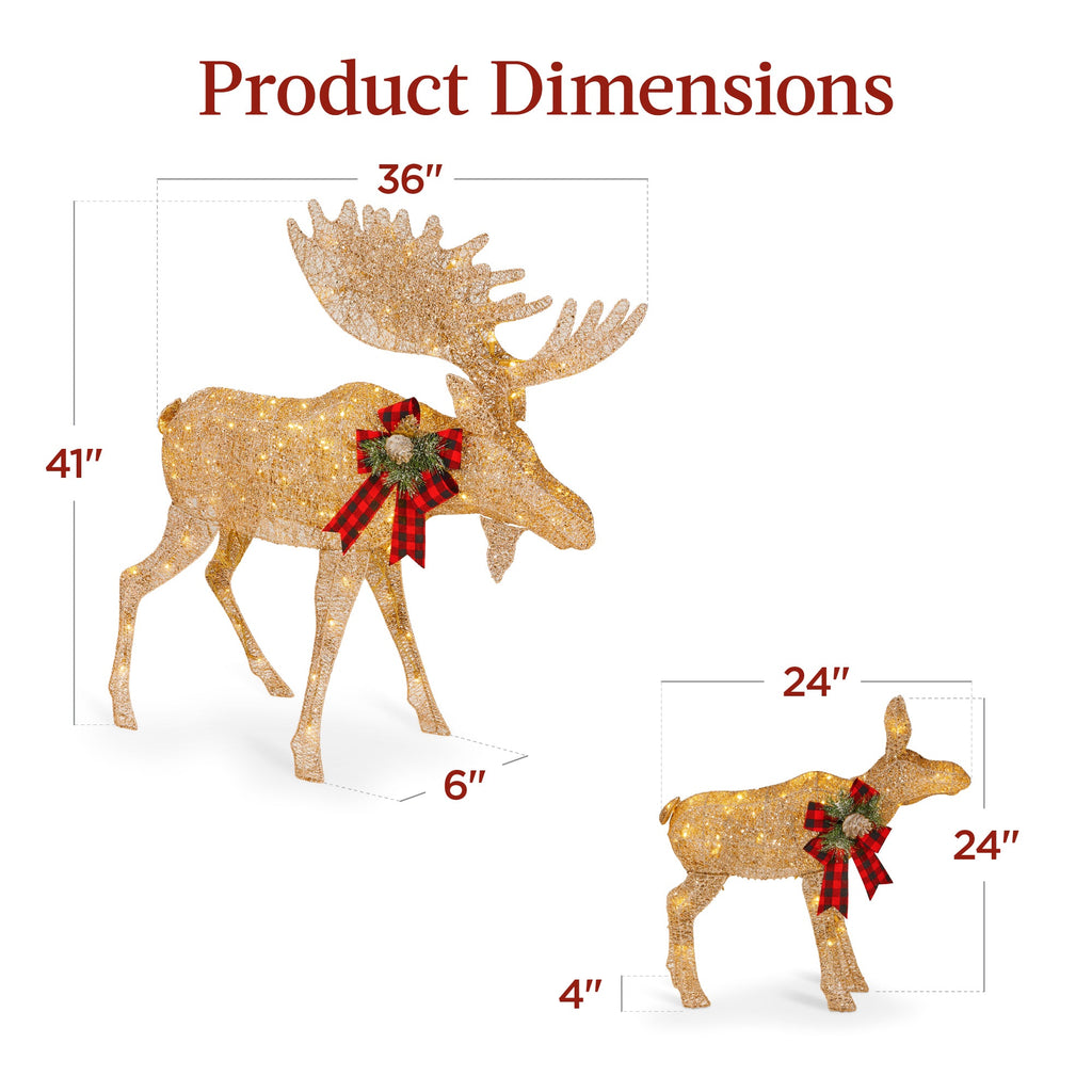 2-Piece Moose Family Lighted Outdoor Christmas Decoration Set with LED Lights for indoor and outdoor holiday displays