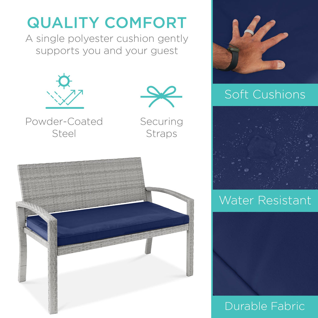 2-Person Wicker Porch Bench for Outdoor Garden with 700lb Capacity - 47in for outdoor comfort and convenience