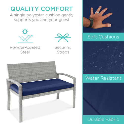 2-Person Wicker Porch Bench for Outdoor Garden with 700lb Capacity - 47in for outdoor comfort and convenience