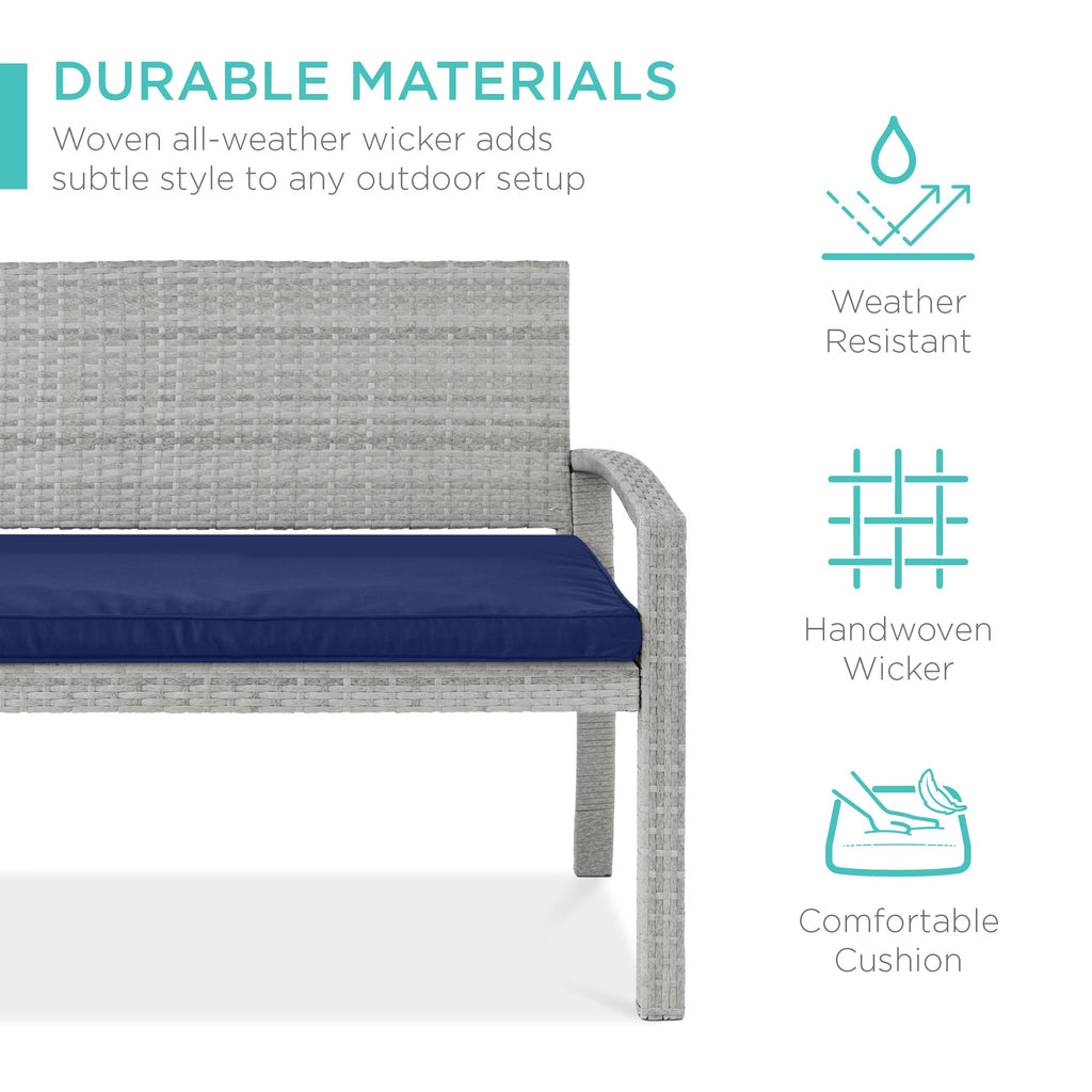 2-Person Wicker Porch Bench for Outdoor Garden with 700lb Capacity - 47in for outdoor comfort and convenience
