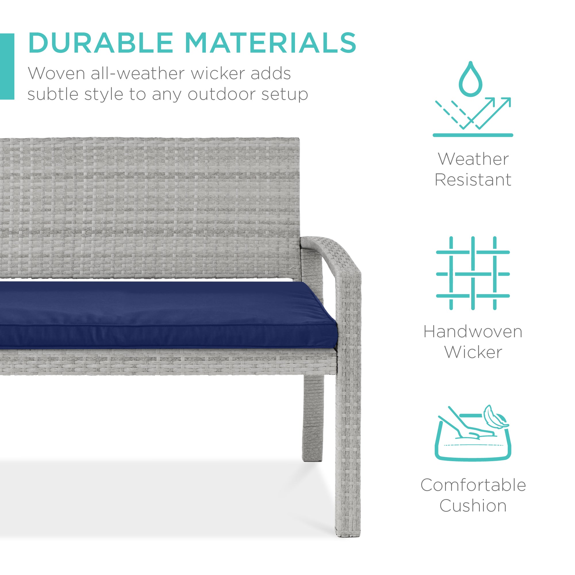 2-Person Wicker Porch Bench for Outdoor Garden with 700lb Capacity - 47in for outdoor comfort and convenience