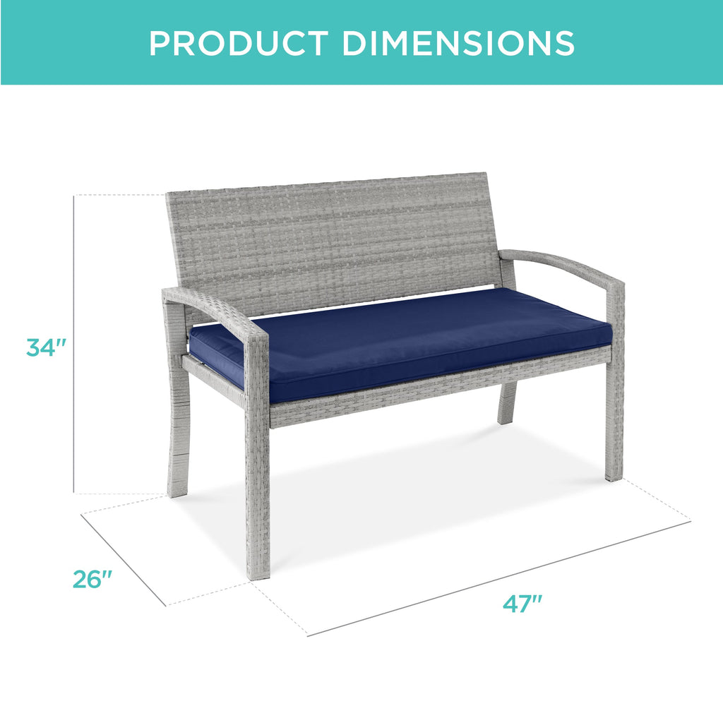 2-Person Wicker Porch Bench for Outdoor Garden with 700lb Capacity - 47in for outdoor comfort and convenience