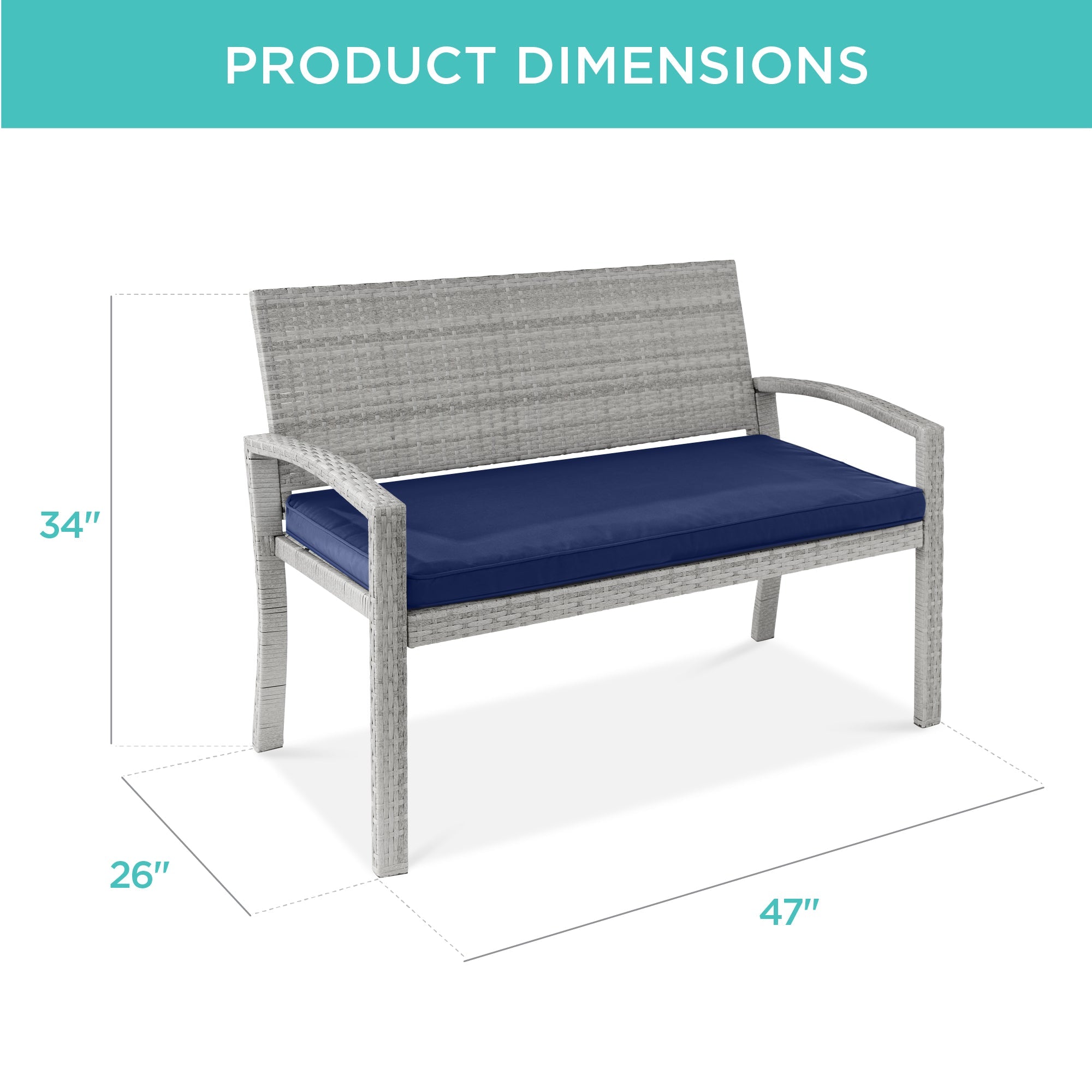 2-Person Wicker Porch Bench for Outdoor Garden with 700lb Capacity - 47in for outdoor comfort and convenience