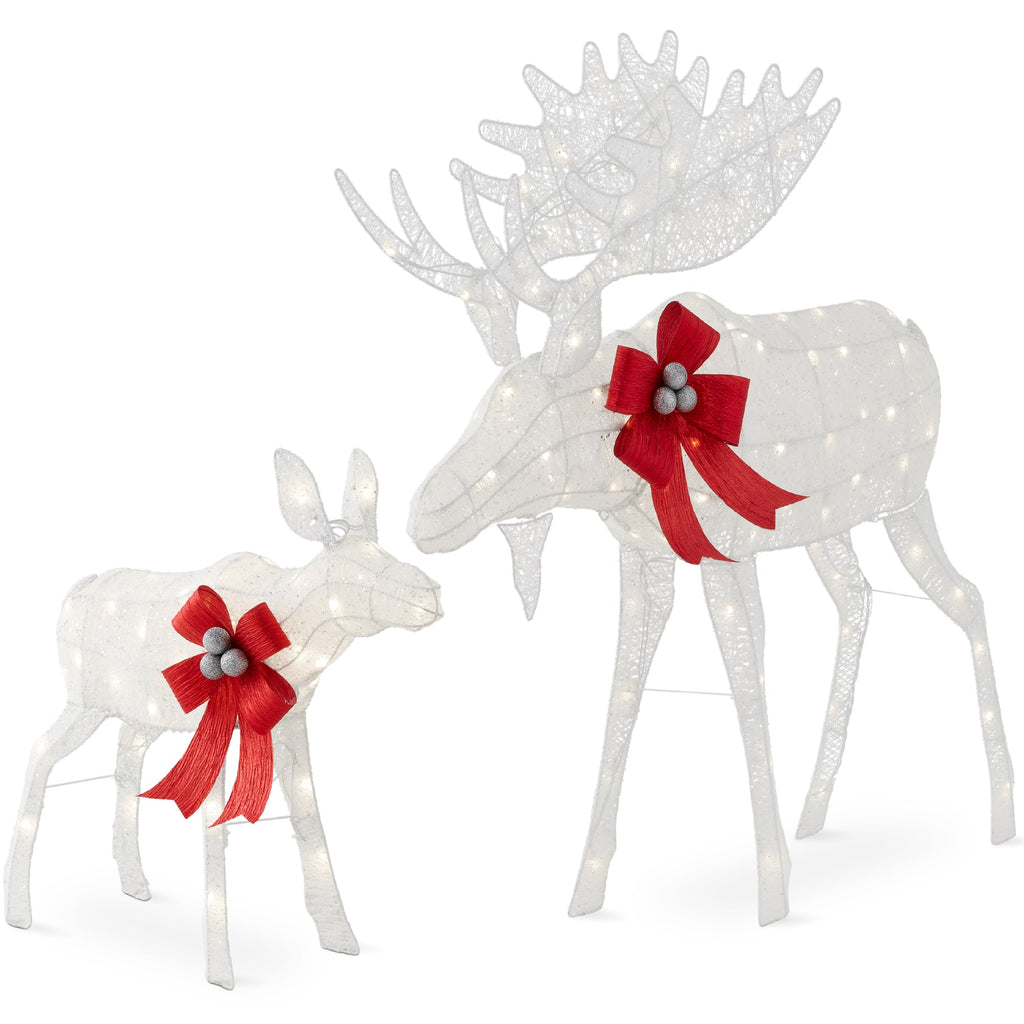 2-Piece Moose Family Lighted Outdoor Christmas Decoration Set with LED Lights for indoor and outdoor holiday displays