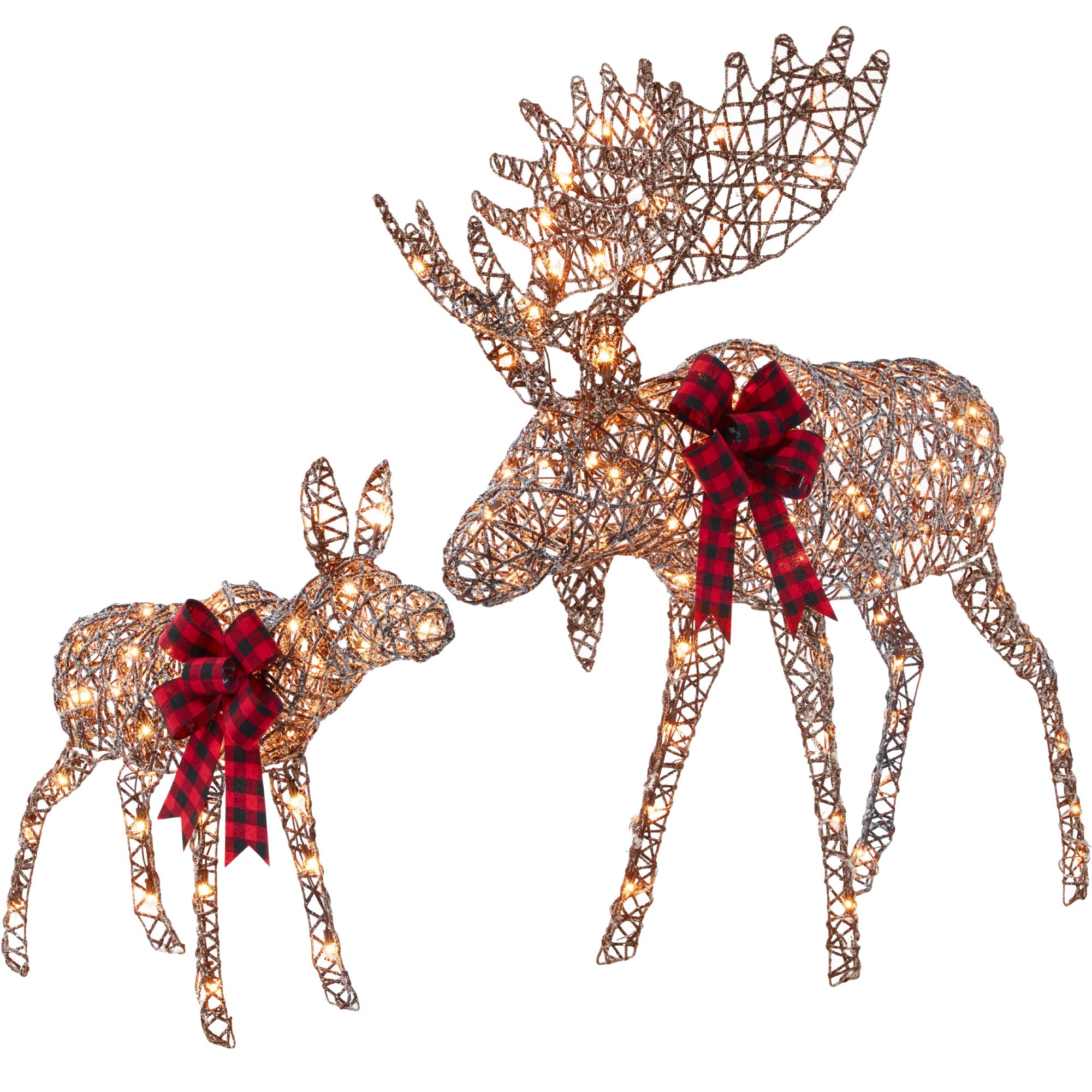 2-Piece Moose Family Lighted Outdoor Christmas Decoration Set with LED Lights for indoor and outdoor holiday displays