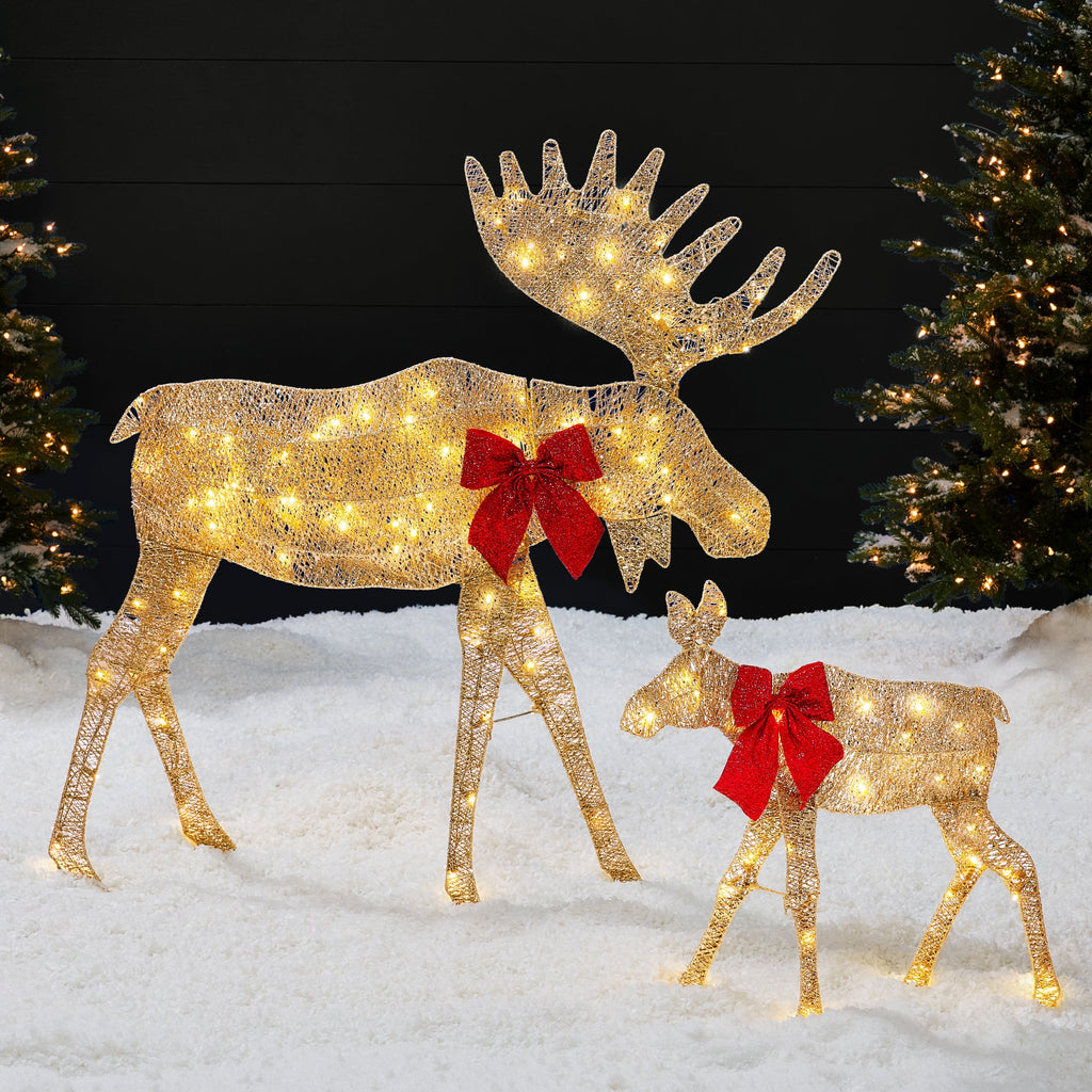 2-Piece Lighted 2D Christmas Moose Set Outdoor Decor with 125 LED Lights - 4ft for indoor and outdoor holiday displays