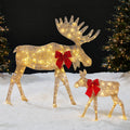 2-Piece Lighted 2D Christmas Moose Set Outdoor Decor with 125 LED Lights - 4ft for indoor and outdoor holiday displays