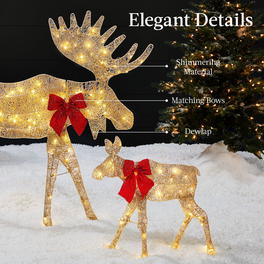 2-Piece Lighted 2D Christmas Moose Set Outdoor Decor with 125 LED Lights - 4ft for indoor and outdoor holiday displays