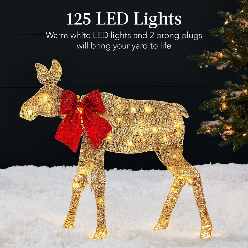 2-Piece Lighted 2D Christmas Moose Set Outdoor Decor with 125 LED Lights - 4ft for indoor and outdoor holiday displays