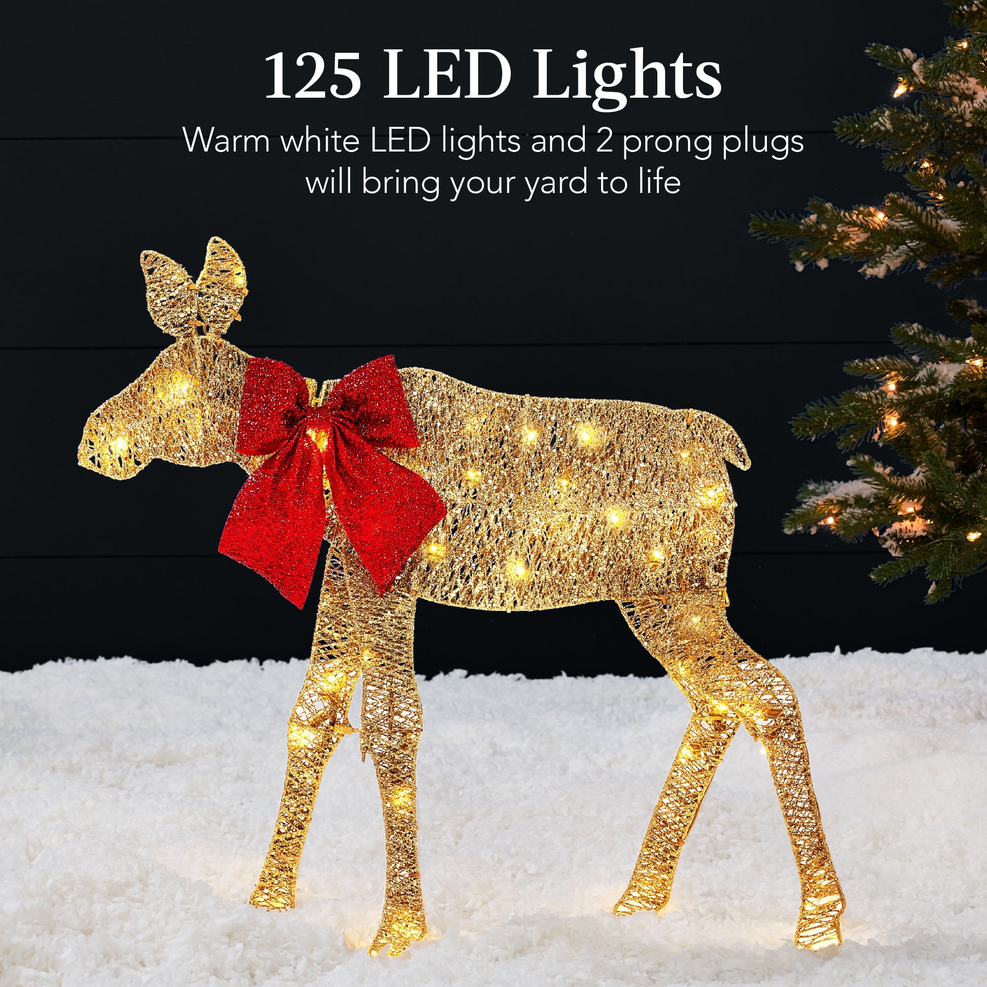 2-Piece Lighted 2D Christmas Moose Set Outdoor Decor with 125 LED Lights - 4ft for indoor and outdoor holiday displays
