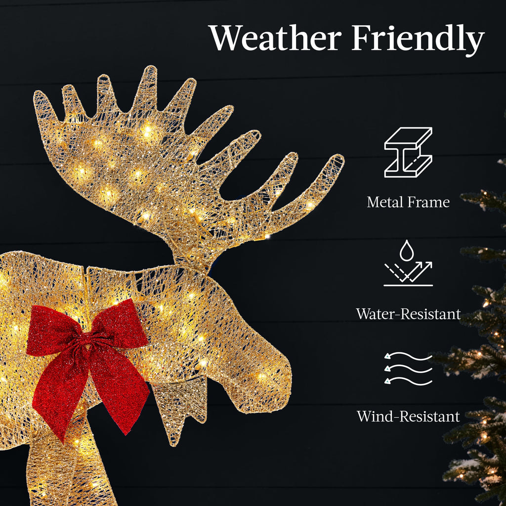 2-Piece Lighted 2D Christmas Moose Set Outdoor Decor with 125 LED Lights - 4ft for indoor and outdoor holiday displays