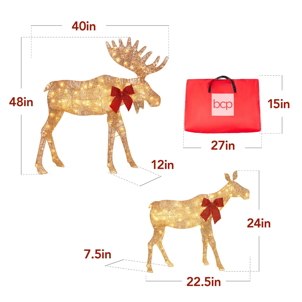 2-Piece Lighted 2D Christmas Moose Set Outdoor Decor with 125 LED Lights - 4ft for indoor and outdoor holiday displays