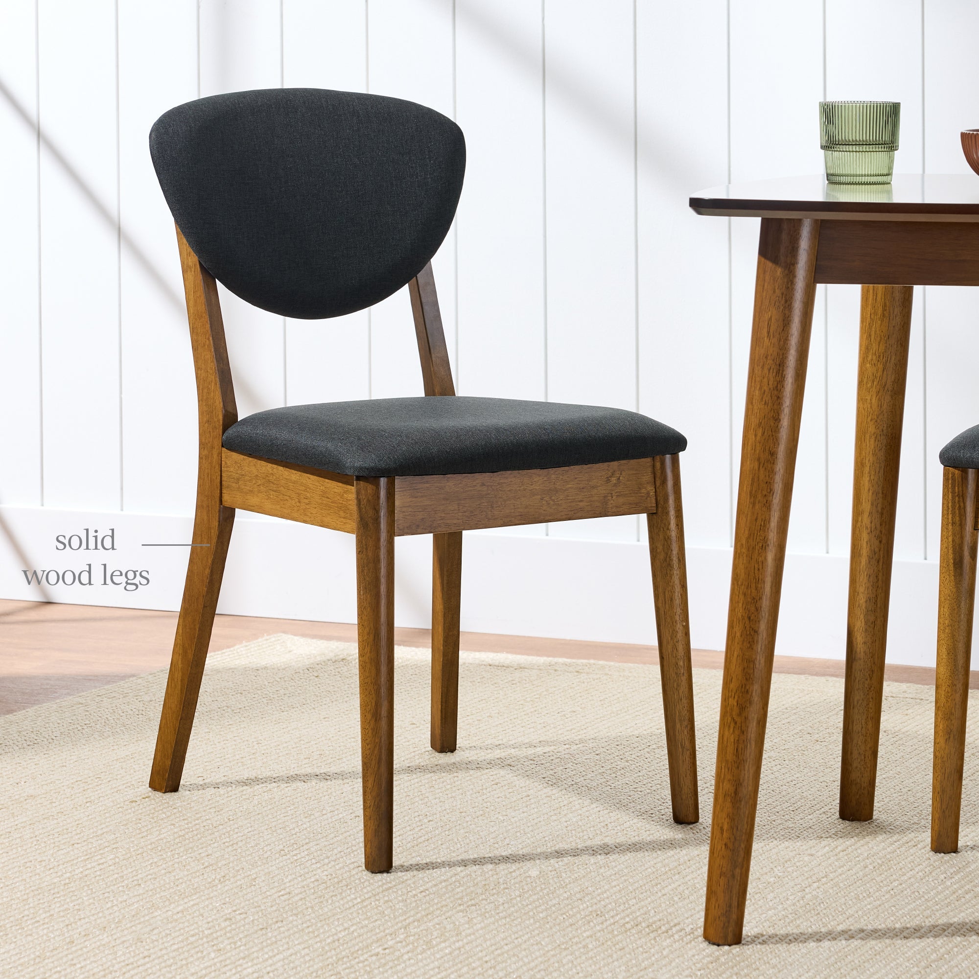 2-Piece Mid-Century Modern Wood and Upholstered Dining Chair Set with practical style for home spaces