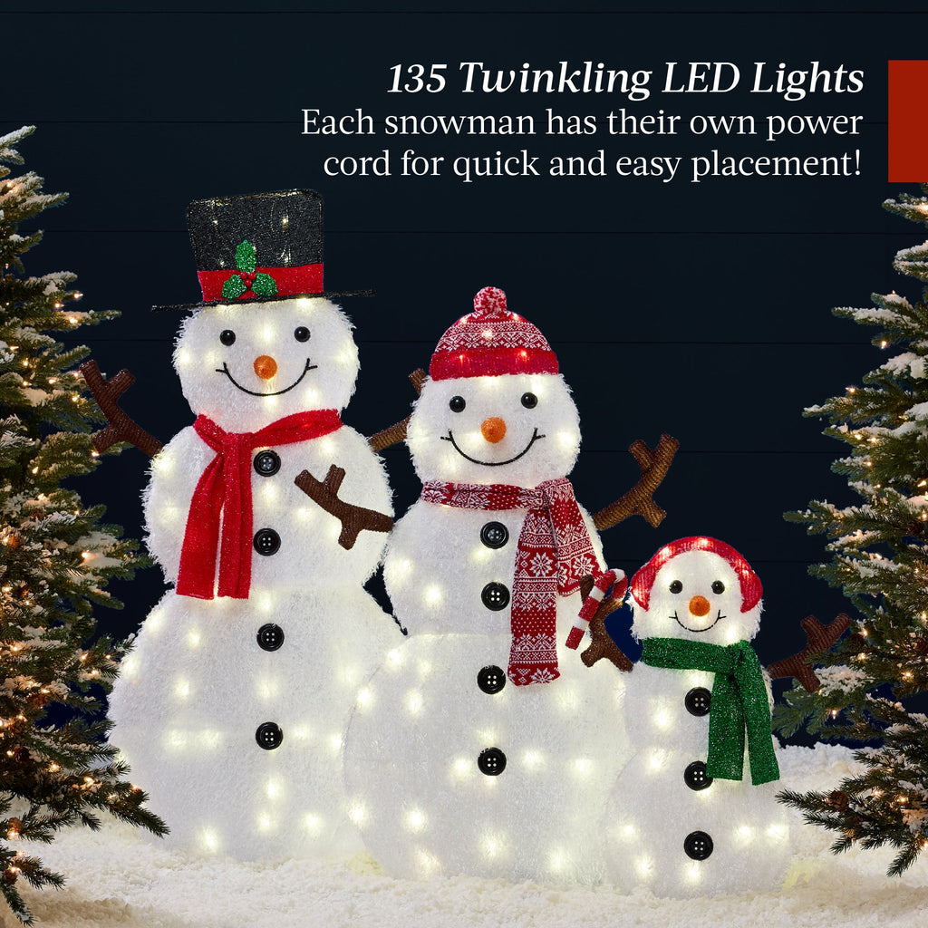 2D Lighted Snowman Family Set Outdoor Yard Decor with Twinkling LED Lights for outdoor comfort and convenience