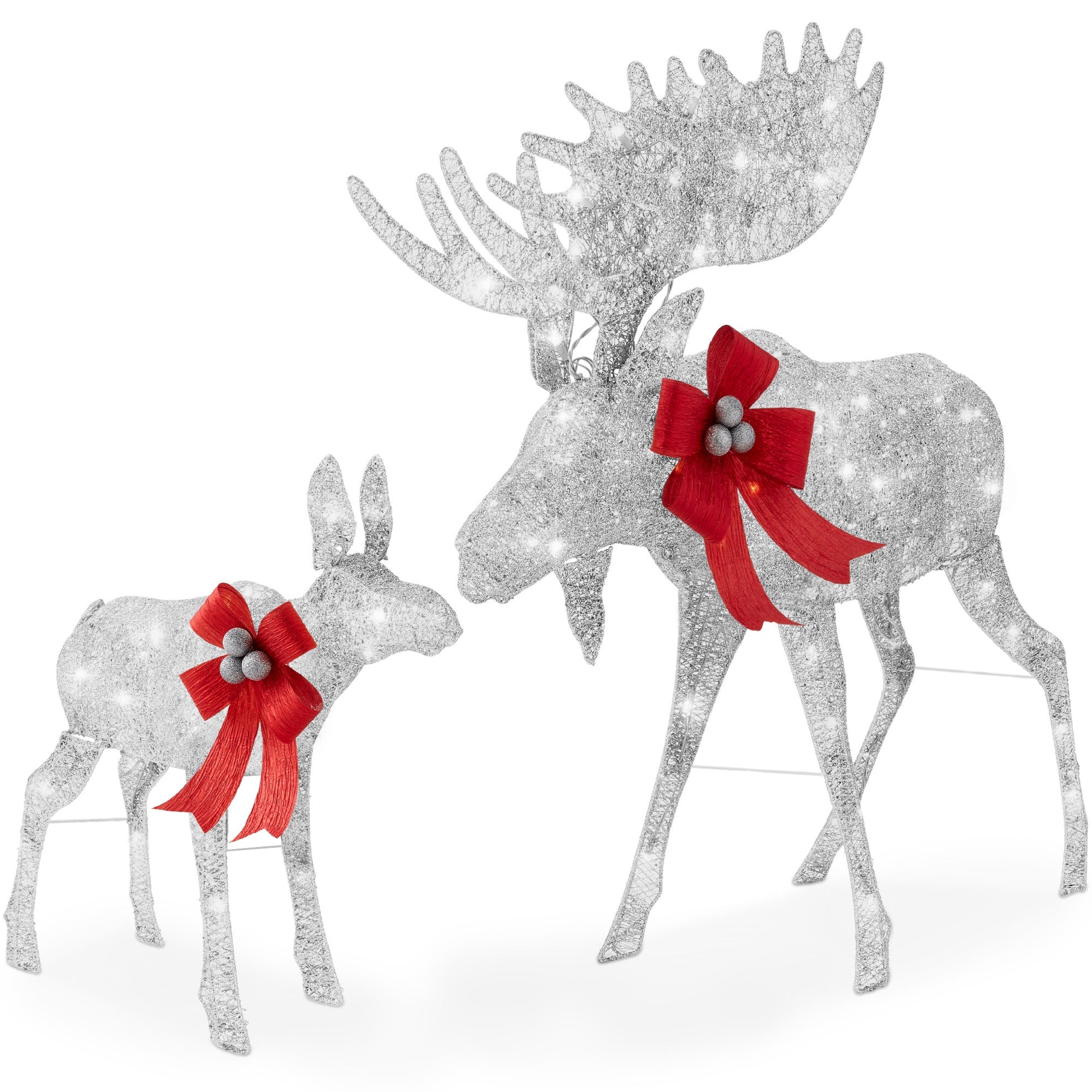 2-Piece Moose Family Lighted Outdoor Christmas Decoration Set with LED Lights for indoor and outdoor holiday displays