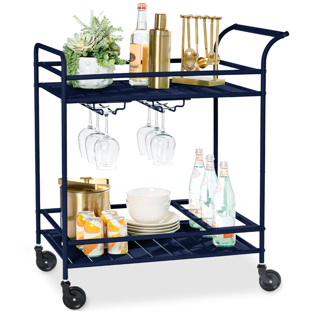 2-Tier Rolling Bar Cart Indoor/Outdoor with Shelves Wine Rack Locking Wheels with practical outdoor-ready details