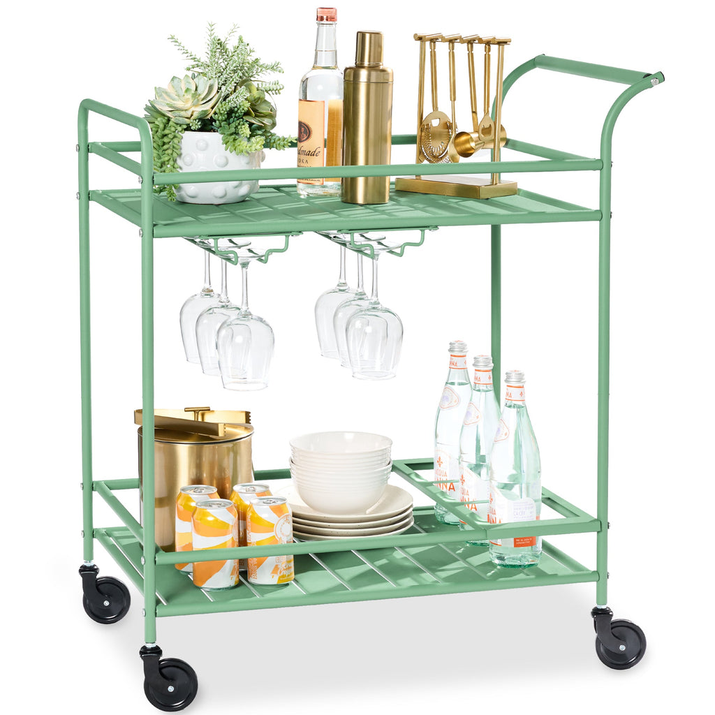 2-Tier Rolling Bar Cart Indoor/Outdoor with Shelves Wine Rack Locking Wheels with practical outdoor-ready details