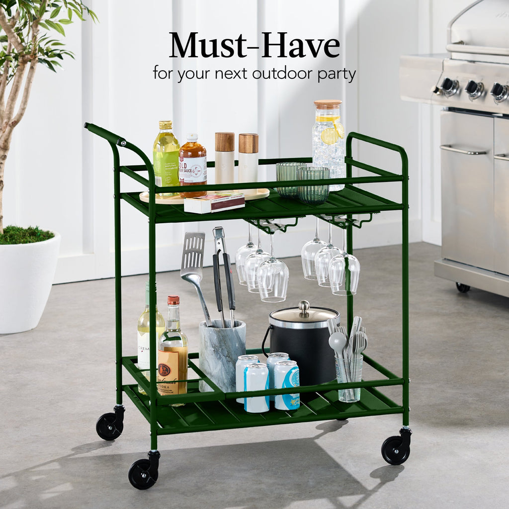 2-Tier Rolling Bar Cart Indoor/Outdoor with Shelves Wine Rack Locking Wheels with practical outdoor-ready details
