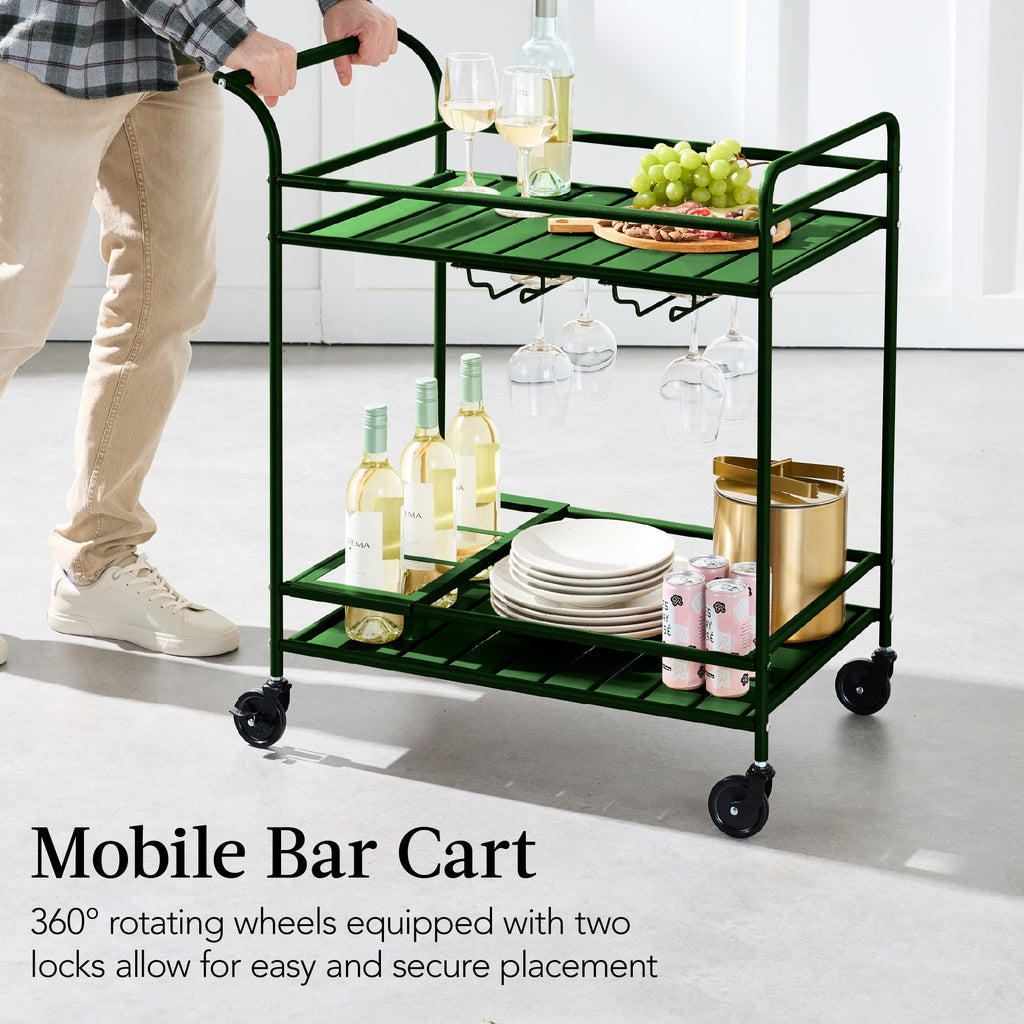 2-Tier Rolling Bar Cart Indoor/Outdoor with Shelves Wine Rack Locking Wheels with practical outdoor-ready details