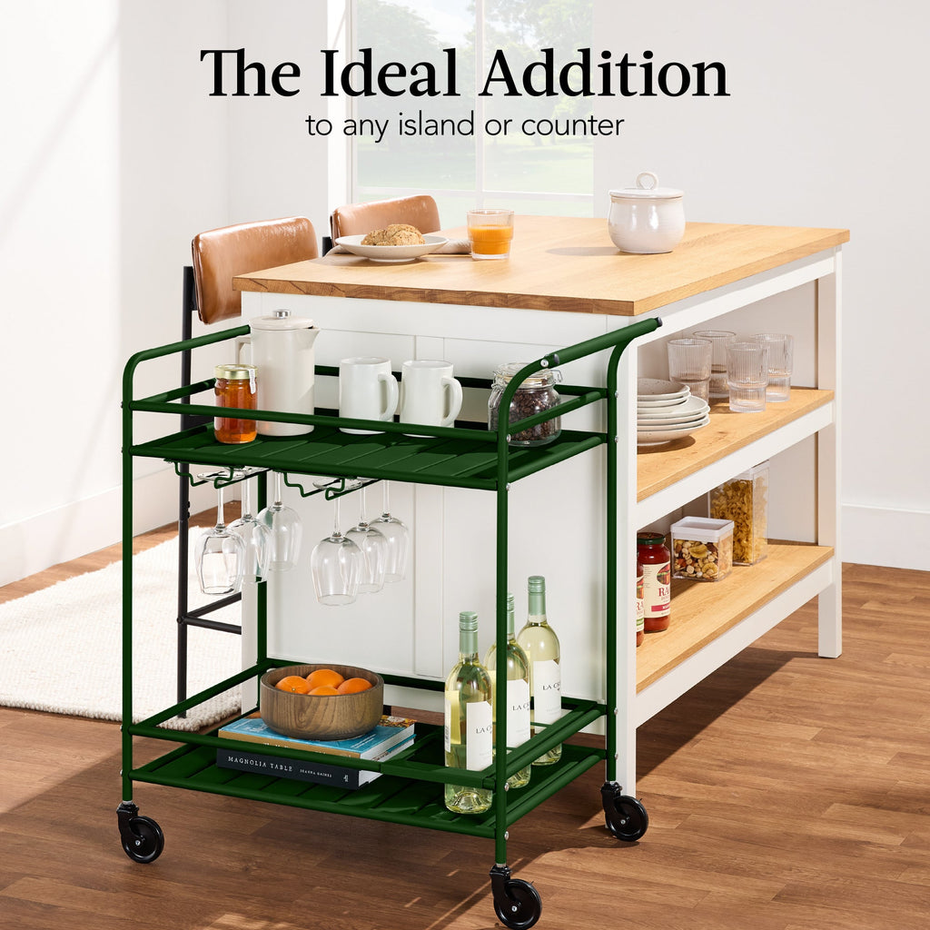 2-Tier Rolling Bar Cart Indoor/Outdoor with Shelves Wine Rack Locking Wheels with practical outdoor-ready details