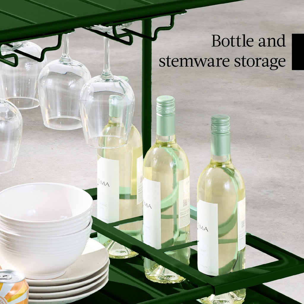 2-Tier Rolling Bar Cart Indoor/Outdoor with Shelves Wine Rack Locking Wheels with practical outdoor-ready details