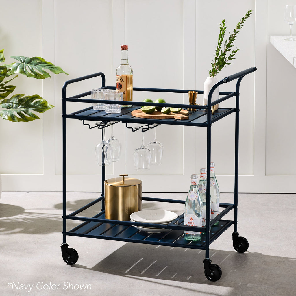 2-Tier Rolling Bar Cart Indoor/Outdoor with Shelves Wine Rack Locking Wheels with practical outdoor-ready details