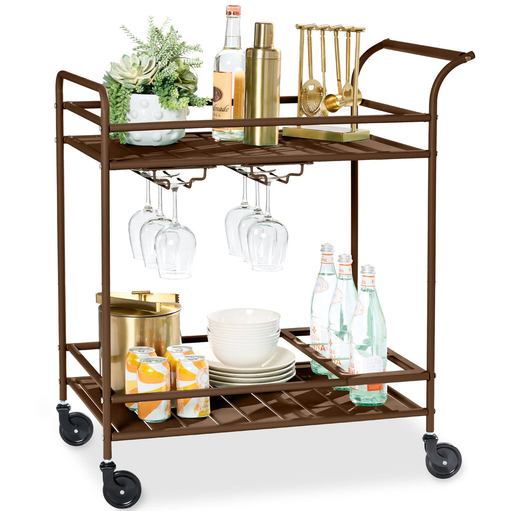2-Tier Rolling Bar Cart Indoor/Outdoor with Shelves Wine Rack Locking Wheels with practical outdoor-ready details