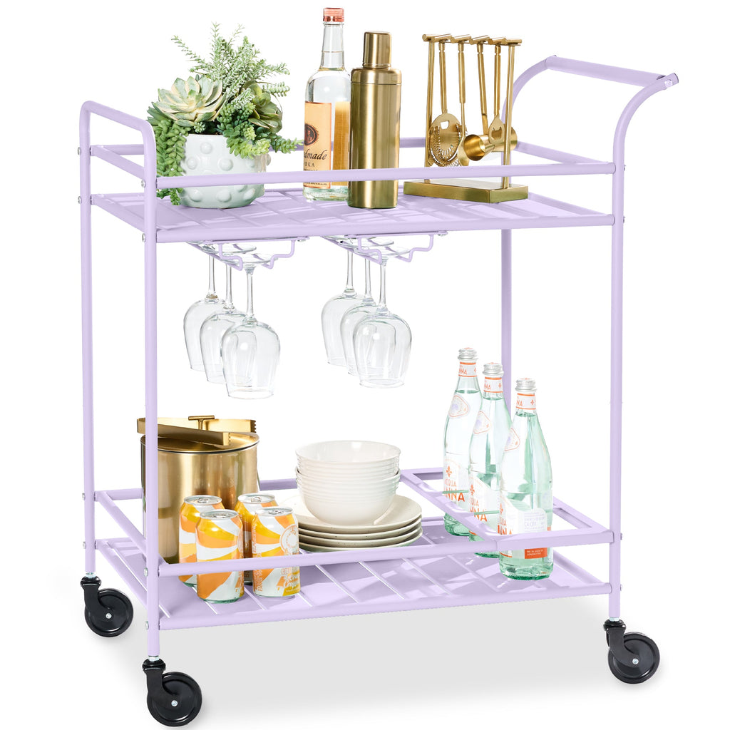 2-Tier Rolling Bar Cart Indoor/Outdoor with Shelves Wine Rack Locking Wheels with practical outdoor-ready details