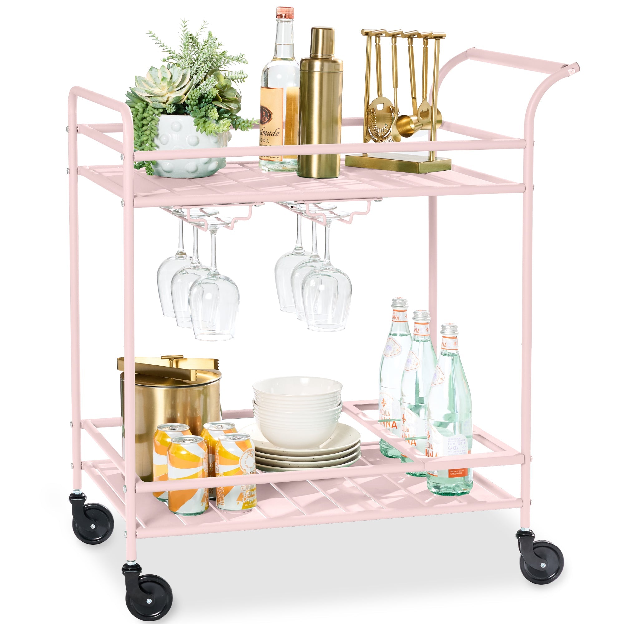 2-Tier Rolling Bar Cart Indoor/Outdoor with Shelves Wine Rack Locking Wheels with practical outdoor-ready details
