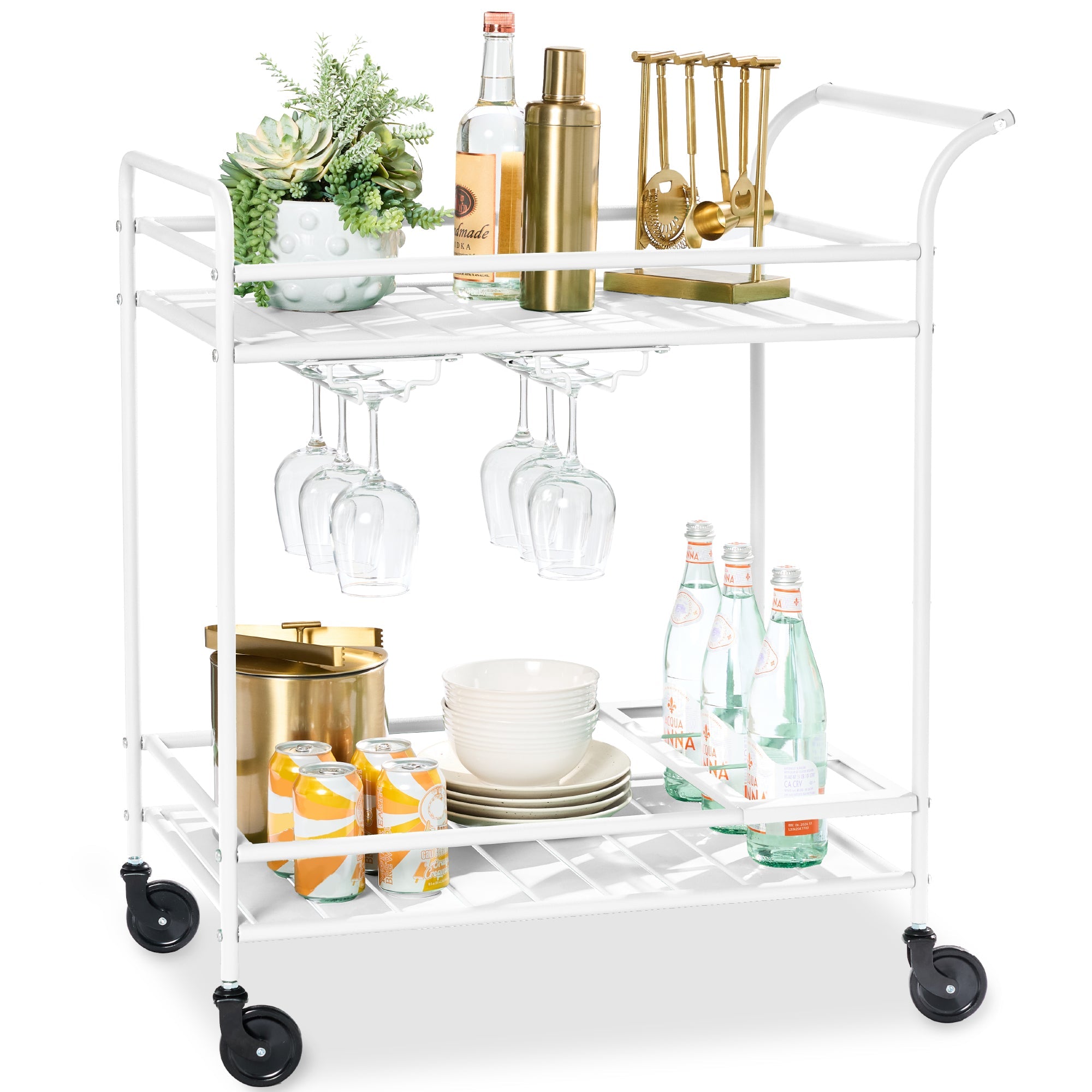 2-Tier Rolling Bar Cart Indoor/Outdoor with Shelves Wine Rack Locking Wheels with practical outdoor-ready details