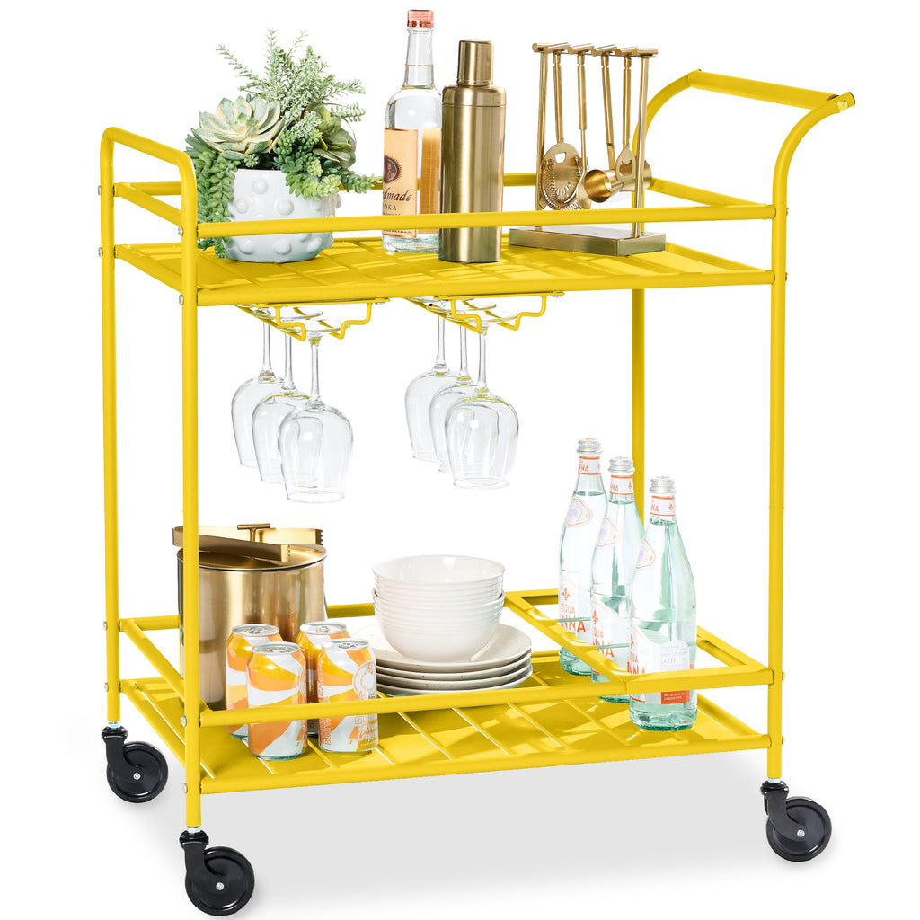 2-Tier Rolling Bar Cart Indoor/Outdoor with Shelves Wine Rack Locking Wheels with practical outdoor-ready details