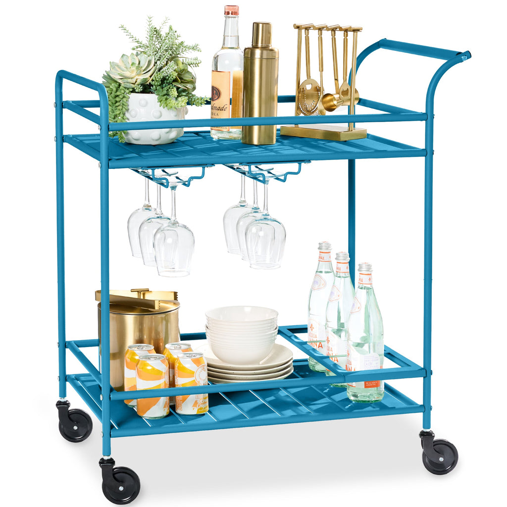 2-Tier Rolling Bar Cart Indoor/Outdoor with Shelves Wine Rack Locking Wheels with practical outdoor-ready details