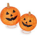 2pc Lighted Pop-Up Outdoor Halloween Holiday Pumpkin Set with 130 LED Lights for festive seasonal decorating