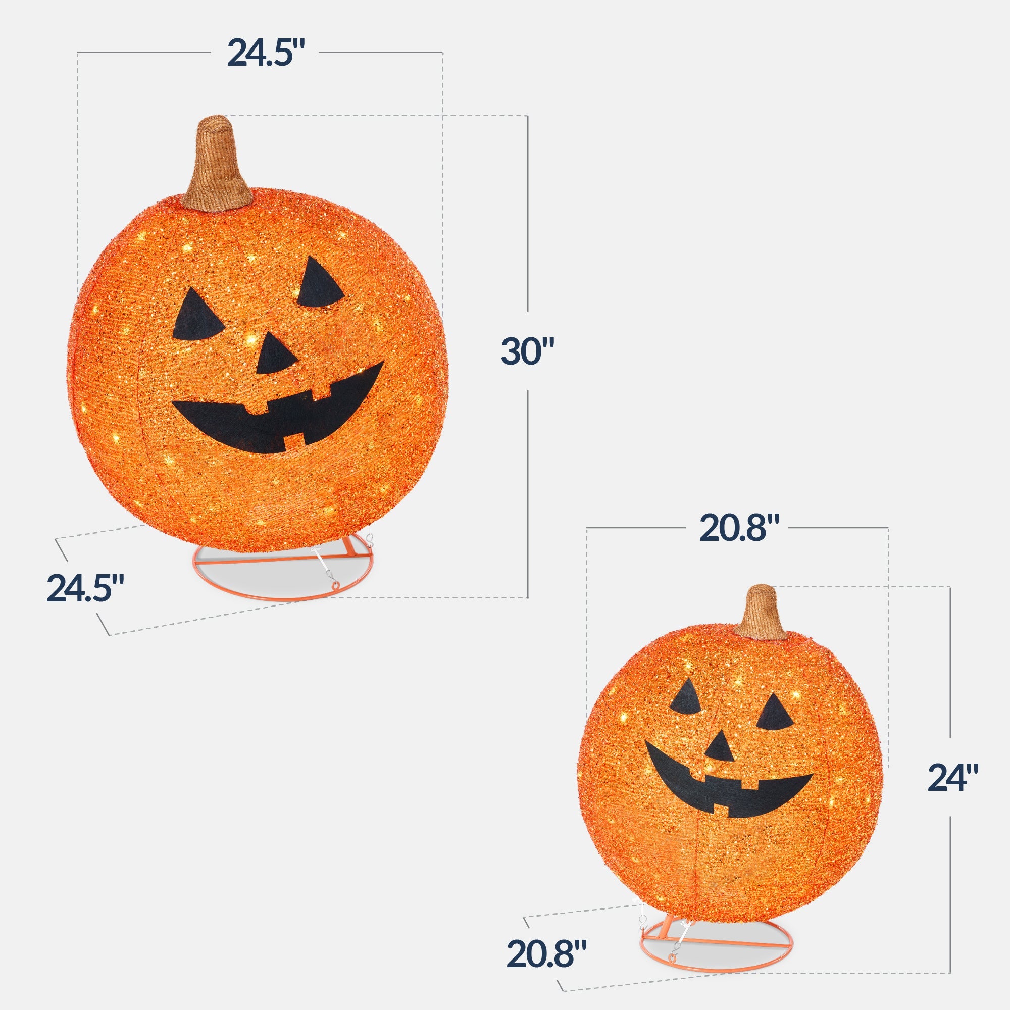 2pc Lighted Pop-Up Outdoor Halloween Holiday Pumpkin Set with 130 LED Lights for festive seasonal decorating