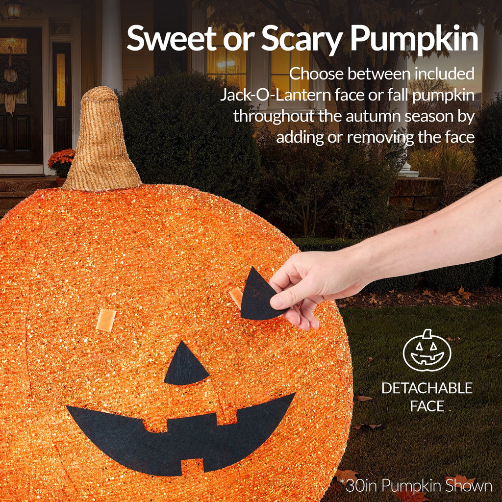 2pc Lighted Pop-Up Outdoor Halloween Holiday Pumpkin Set with 130 LED Lights for festive seasonal decorating