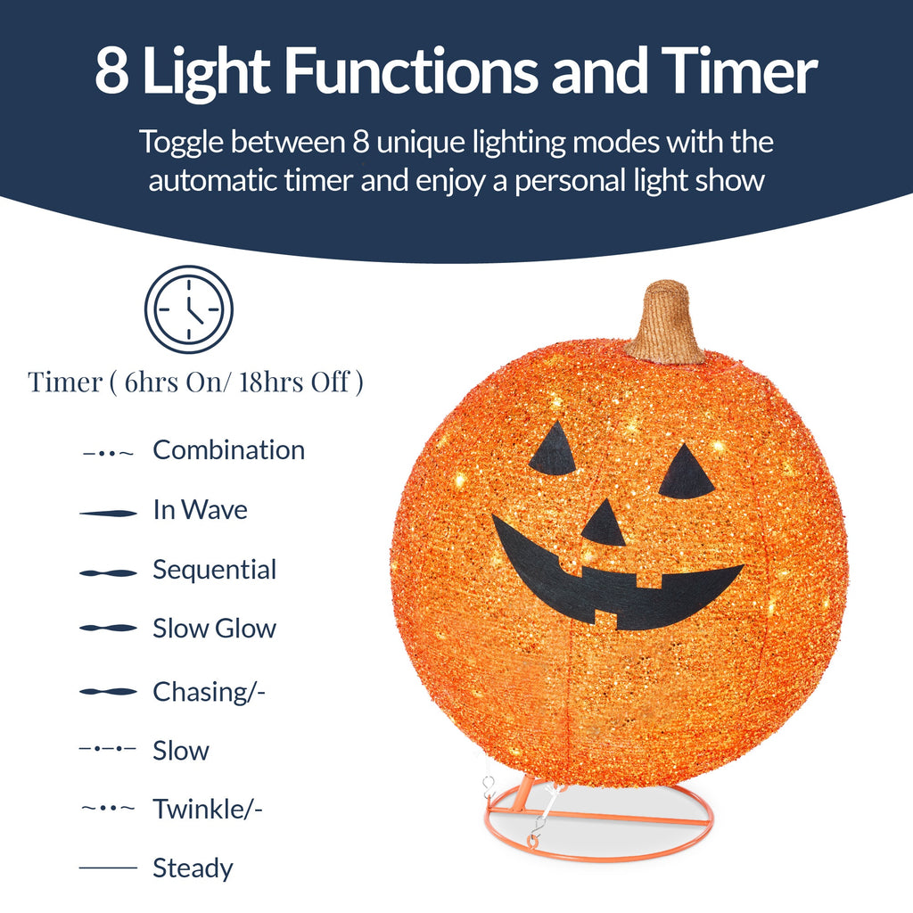 2pc Lighted Pop-Up Outdoor Halloween Holiday Pumpkin Set with 130 LED Lights for festive seasonal decorating