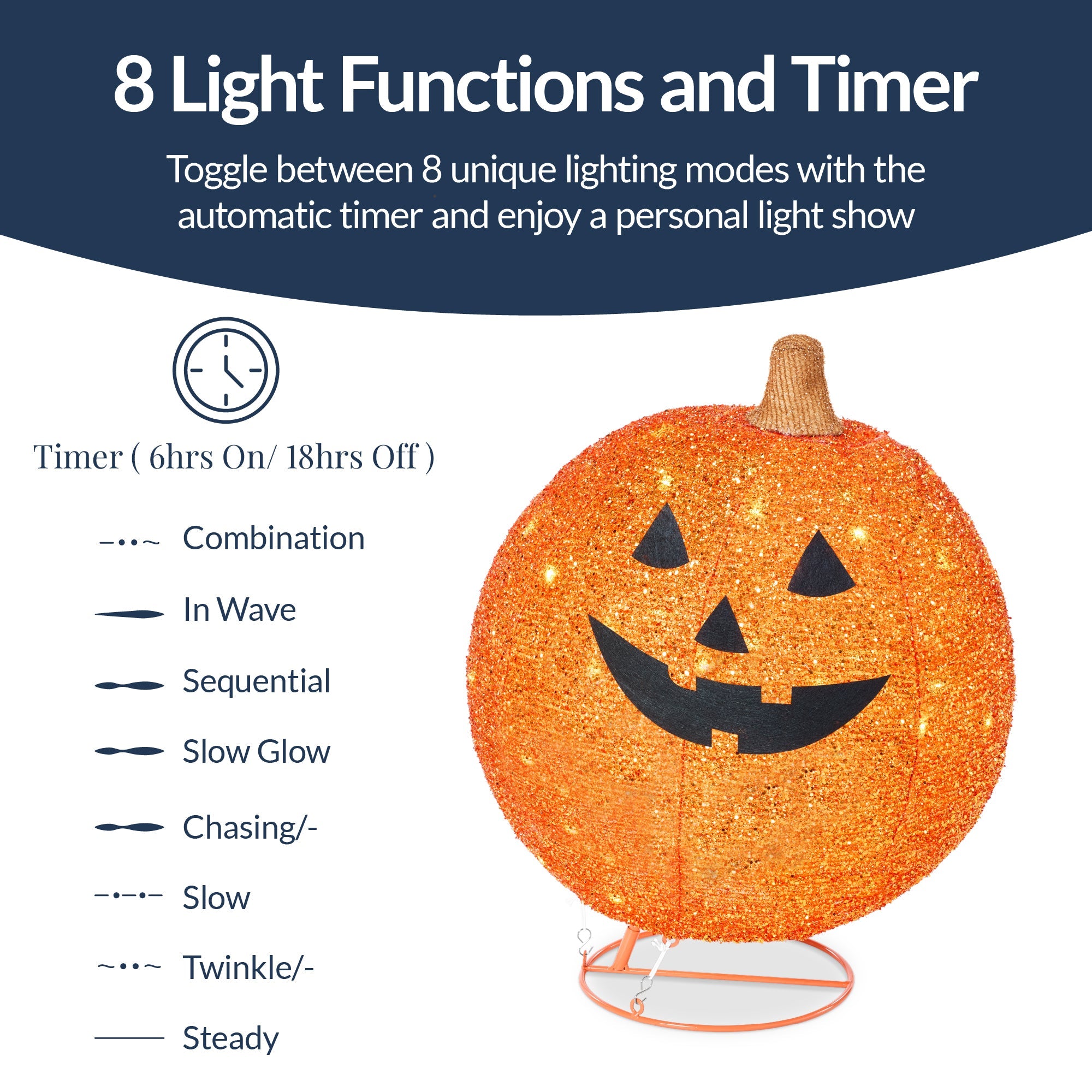 2pc Lighted Pop-Up Outdoor Halloween Holiday Pumpkin Set with 130 LED Lights for festive seasonal decorating