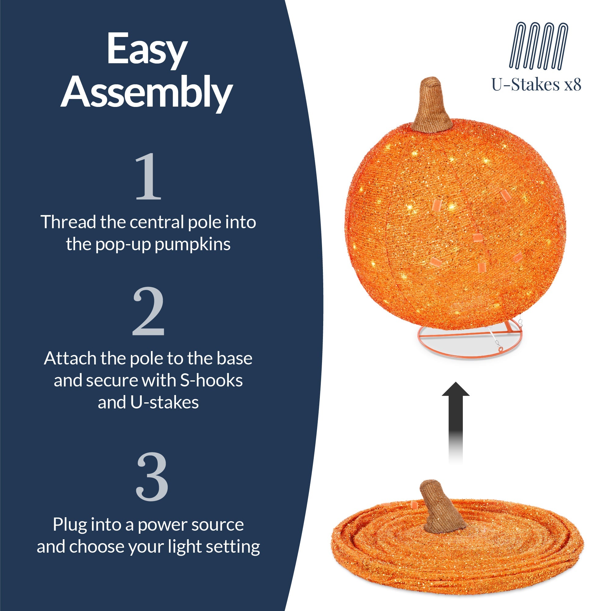 2pc Lighted Pop-Up Outdoor Halloween Holiday Pumpkin Set with 130 LED Lights for festive seasonal decorating